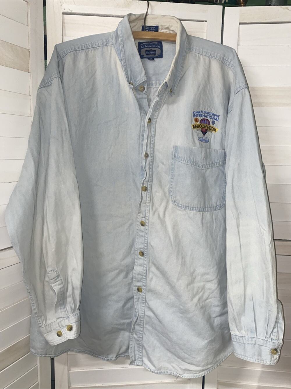 2000 Kodak Albuquerque Balloon Fiesta Blue Denim Shirt Mens XL Long Sleeve